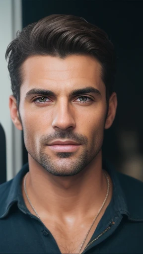 Photorealistic portrait of an incredibly handsome, slightly tanned Argentinean man with light makeup, Extremely detailed light green eyes, sexy man, very courageous man, detailed symmetrical realistic face, full lips, extremely detailed natural texture, peach fuzz, short tousled light brown windy hair, Masterpiece, absurdress, Award-winning photograph by Francesco Scavullo, Stock photography on film Nikon D850, kodak portra 400 camera f1.6 lens, Extremely detailed, Amazing, finely detail, saturated colors, hyper-realistic realistic texture, dramatic lighting, UnrealEngine, Trending on ArtStation, cinestill 800 tungsten, looking at the viewer, photorealestic, RAW photo, TanvirTamim, hiquality, hight resolution, sharp-focus, Extremely detailed, Cinematic lighting, 8K UHD
