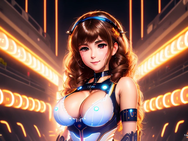 (((Masterpiece))), ((((Best quality)))), (((Ultra-detailed))), (CG illustration), ((Extremely delicate and beautiful)),(Cute and delicate face),Cinematic light,((1 mechanical girl)),Solo,full bodyesbian,(machine made joints:1.4),((Mechanical limb)),(Blood vessel attached to tube),((The mechanical vertebrae are attached to the back)), ((A mechanical cervical vertebrae attached to the neck)),((Seated)),face expressionless,(Wires and cables attached to the head and body:1.5),(Character focus),sci-fy，Large breasts，looks into camera