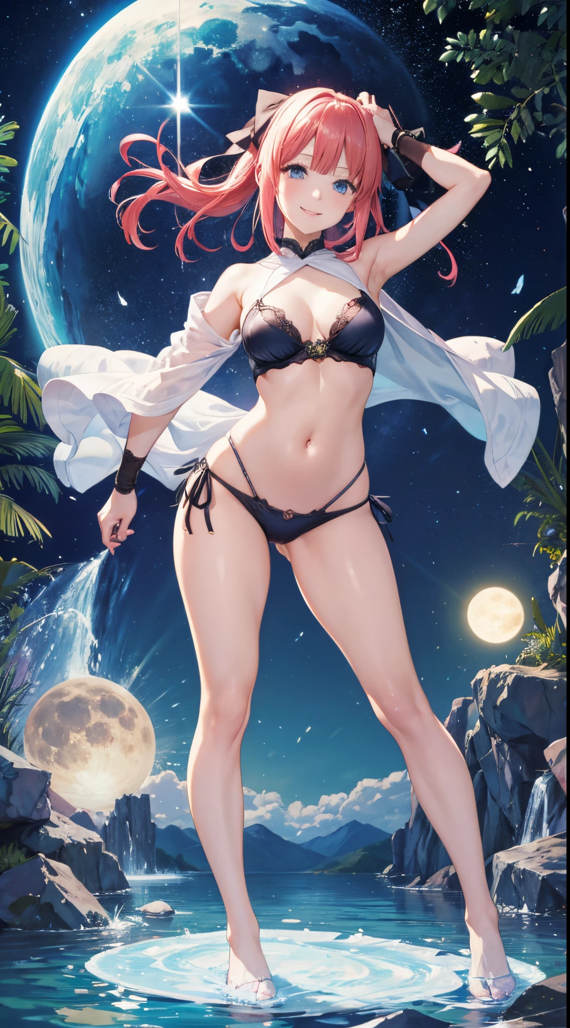 Nino Nakano riendo,Pose sexy,tanga,lago de hielo luz de luna