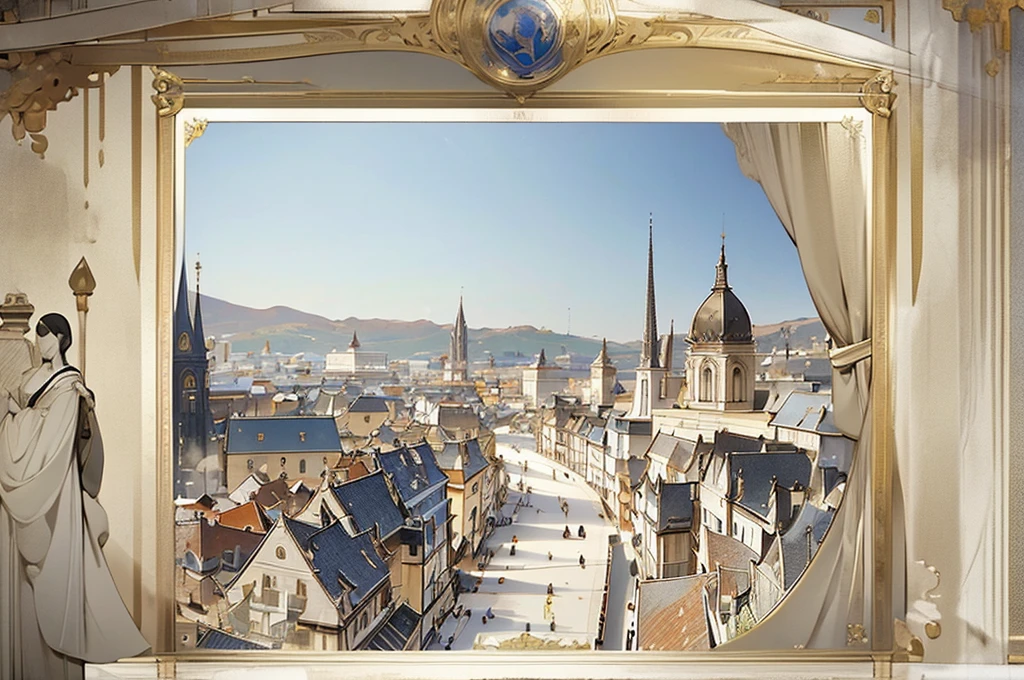 ((White thin border postcard on stone)),( Super detailed brushstrokes, Postcard with many world landmarks in hand drawn style)，Super quality，Super refined，super complex