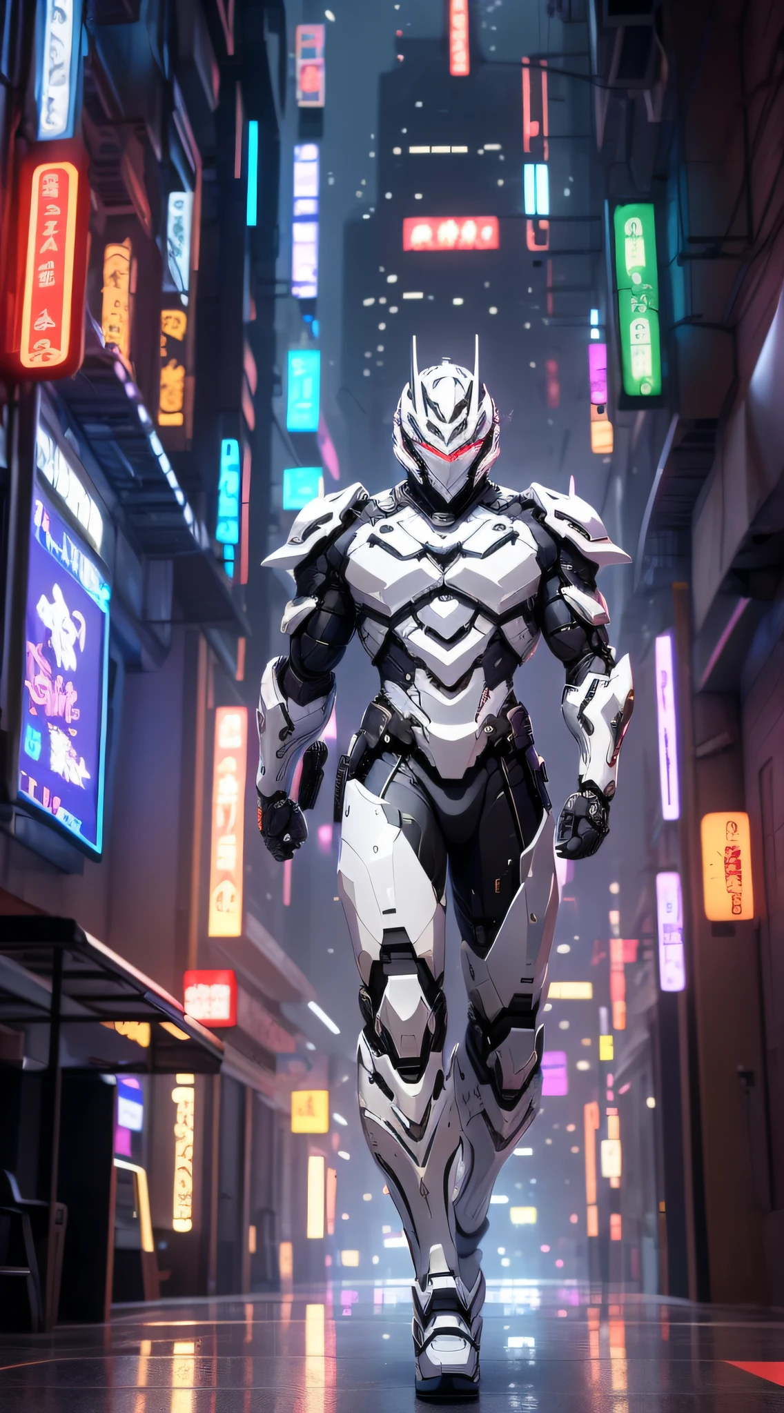 Optimus Prime, Bumblebee, Transformers robots, Cyberpunk style, cyberpunk futuristic megacity in the background, raining, neon lights, 8K, UHD