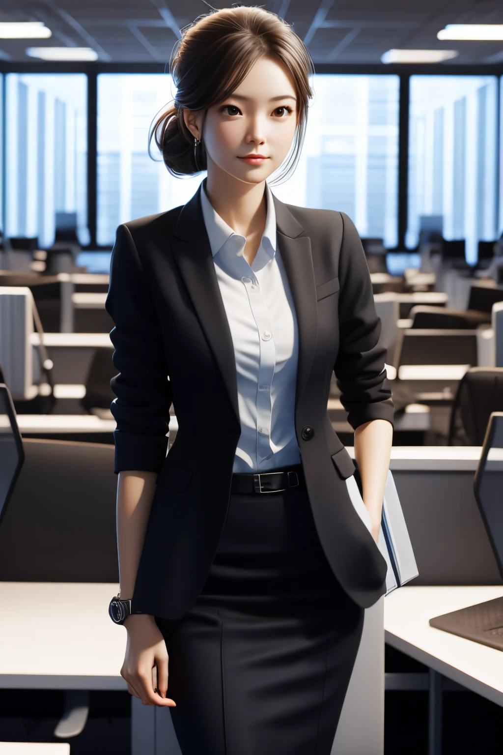 Woman, standing in the office,