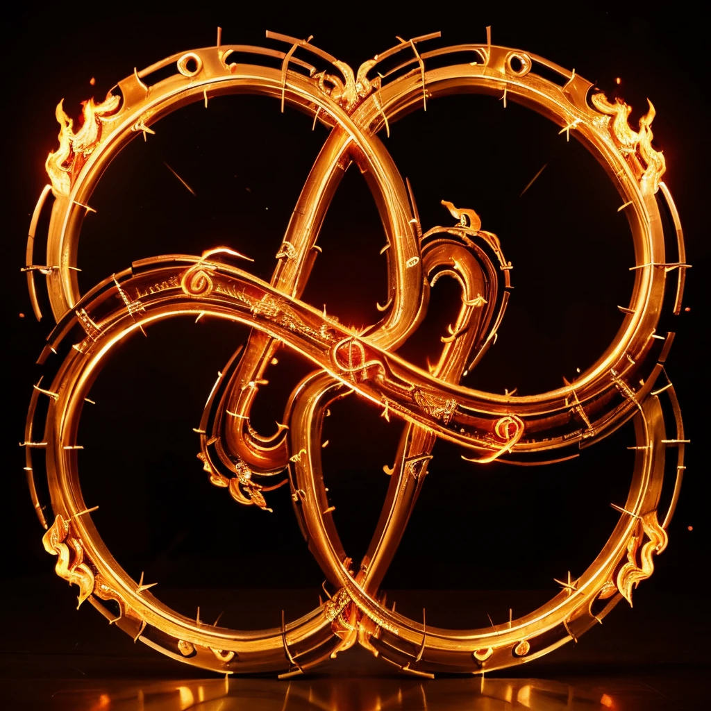 A stylized letter "E" formed by intertwining flame patterns, with musical notes gracefully woven into the curves. The flames elegantly dance around the edges, creating a harmonious fusion.