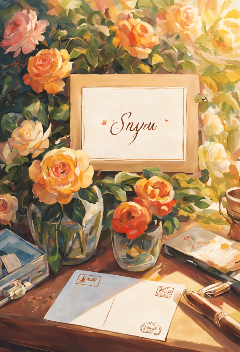 miss you！in this special su#39;m sending this postcard especially，I hope you can receive many postcards with my care and blessings.(Add white border) Letter pen on desk
