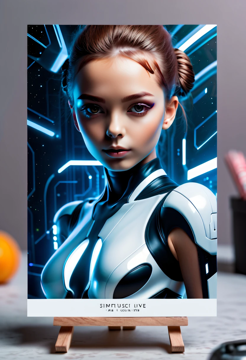 Best quality,8K,A high resolution,tmasterpiece:1.2,(actual:1.37),(A postcard with a portrait of a futuristic girl on the front:1.5),The reverse side a postcard in envelope format...,Write magical words your my love on postcard free",cardboard postcard,simplebackground,On a table,