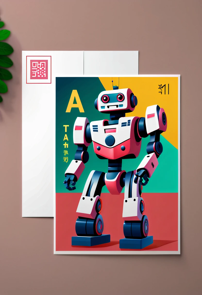 Best quality at best,8K,A high resolution,tmasterpiece:1.2,(actual:1.37),(Postcard with AI on the front:1.5)，The reverse side  a postcard in envelope format..，cardboard postcard，simplebackground，On a table，