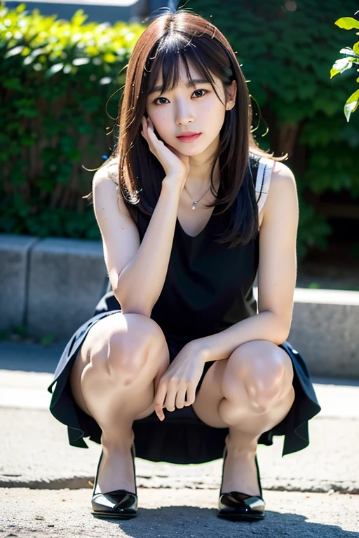 (realisitic、Photorealsitic:1.37)、(8K、Raw photography、top-quality、masterpiece:1.2)、Very cute woman、ultra-detailliert、Heart-shaped pupil、physically-based renderingt、超A high resolution、Kodak Vision Color、Captured with an Arricam LT camera、bokeh dof、foco nítido、(((Correct anatomy:1.2)))、1girl in, Full body, From below, POV, Squatting, (Peeing), Bangs, Mouth mask, Skirt, Black eyes, Mole, Sweat, , masutepiece, Best Quality, ultra-quality, High quality, Realistic, photographrealistic, Raw photo, Hyper Detailed, intricate-detail, Winters, Snow, Park,