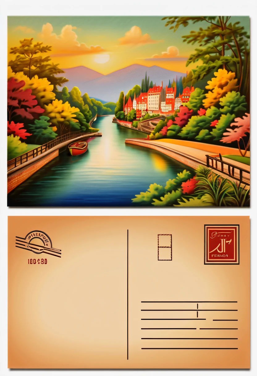 Best quality at best,8K,A high resolution,tmasterpiece:1.2,(actual:1.37),(a beautiful postcard:1.5),The reverse side a postcard in envelope format..,cardboard postcard,simplebackground,