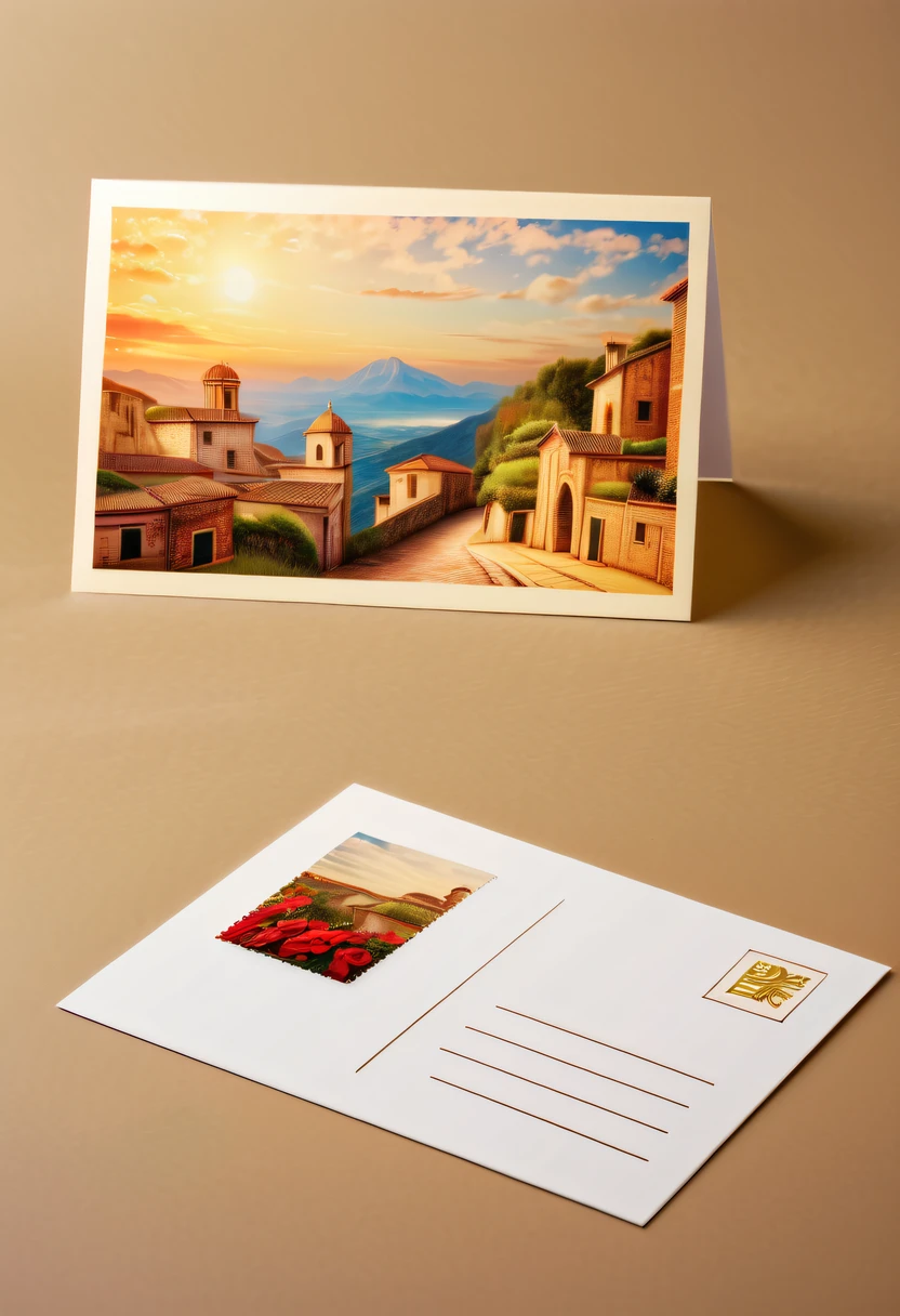 Best quality at best,8K,A high resolution,tmasterpiece:1.2,(actual:1.37),(a beautiful postcard:1.5),The reverse side a postcard in envelope format..,cardboard postcard,simplebackground,On a table,
