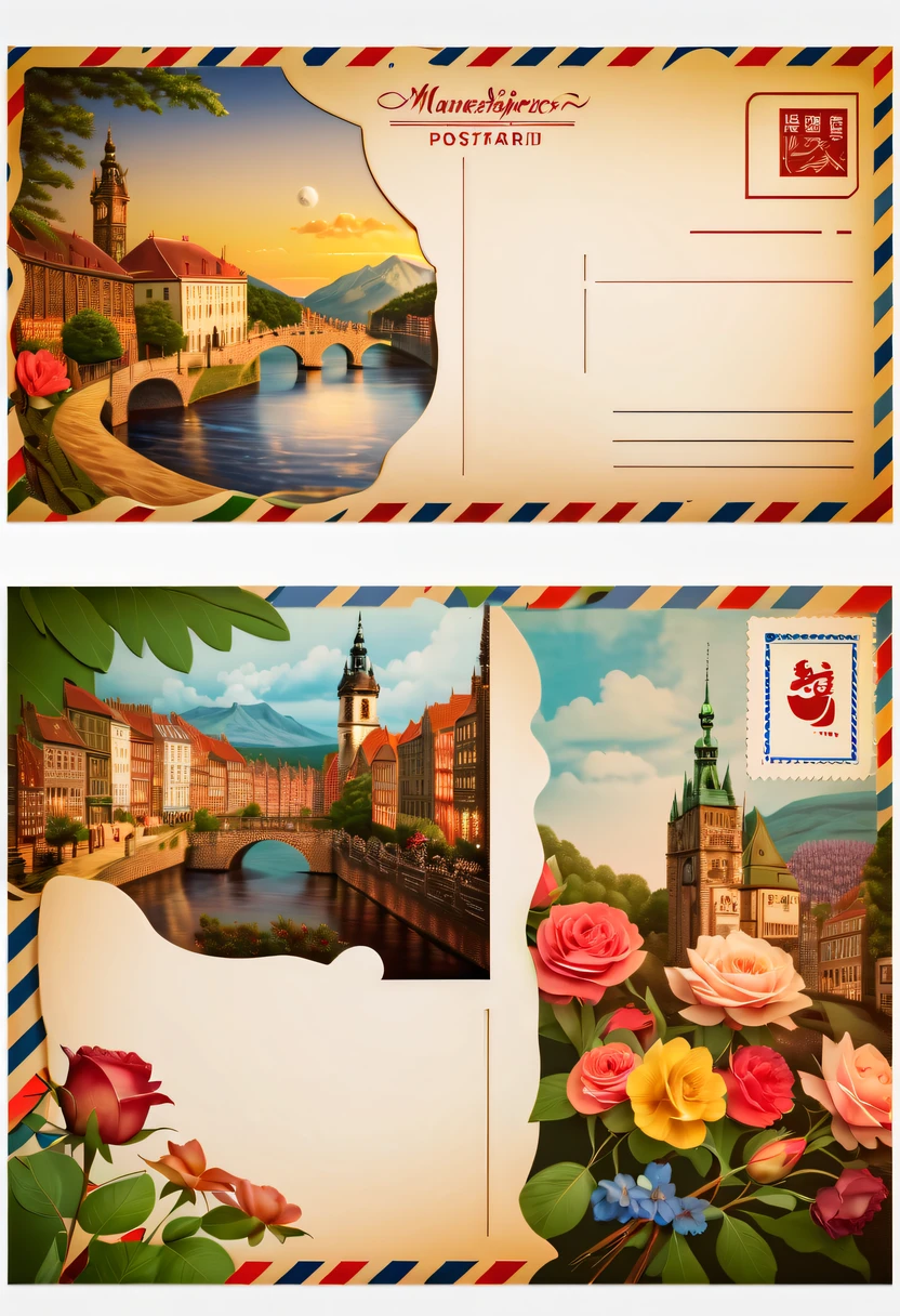 Best quality at best,8K,A high resolution,tmasterpiece:1.2,(actual:1.37),(a beautiful postcard:1.5),The reverse side a postcard in envelope format..,cardboard postcard,simplebackground