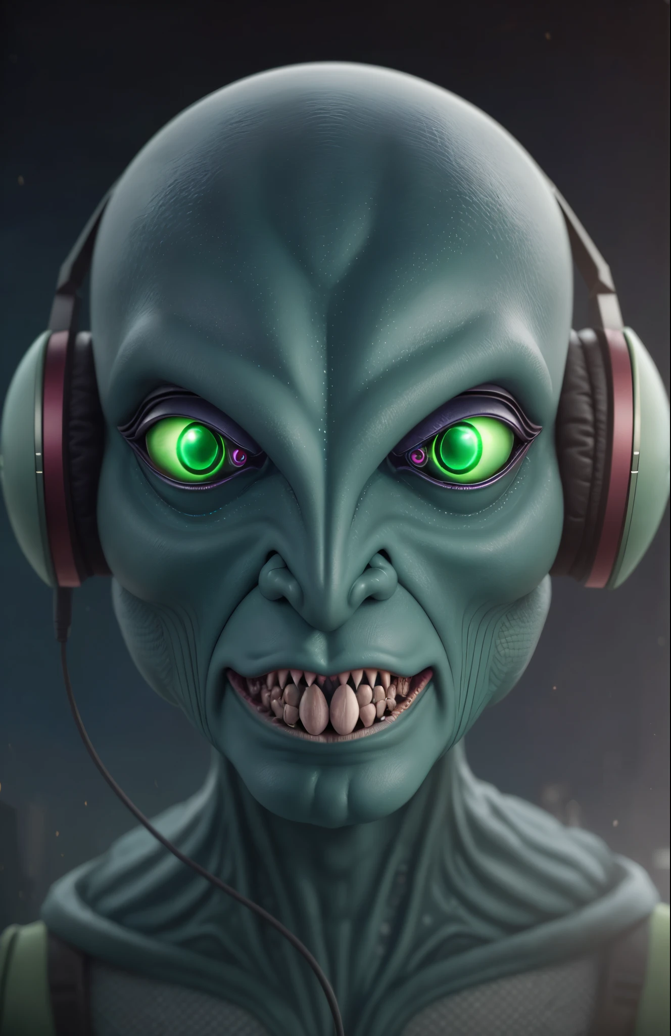 green alien Extraterrestrial , realistic, 4k with headphone with face --auto --s2