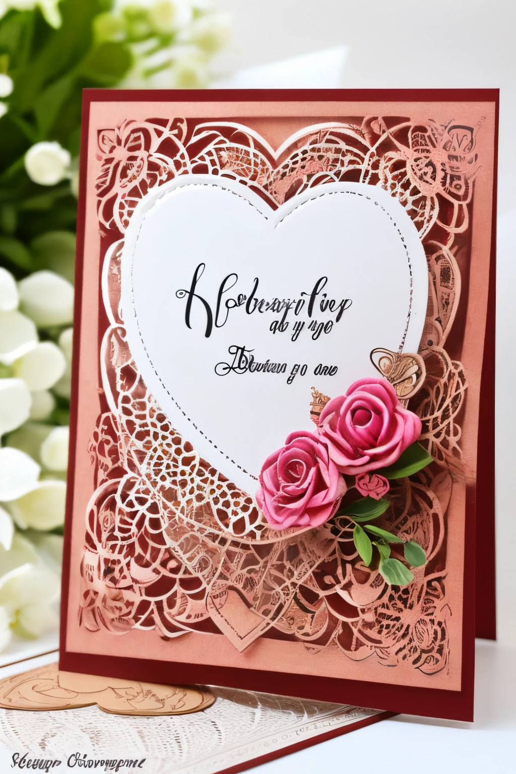 Best quality at best,8K,A high resolution,tmasterpiece:1.2,(actual:1.37),Beautiful greeting cards,postcard,letter with heart picture,In bold font "Bless your lover",folded postcard, art style postcard,Detailed stamp,Full of lovesickness and blessings,Deeply missed,Emotion,Handwritten style postcard,warm color,gentlesoftlighting,Detailed stamp,papermaking,Love theme,heart-shaped,youthful,handmade look,Precious souvenirs,Decorative elements,There love,art souvenirs,Artistic creation,Artistic expression,Vibrant colors,Delicate openwork,Unique design,Sentimental Journey.