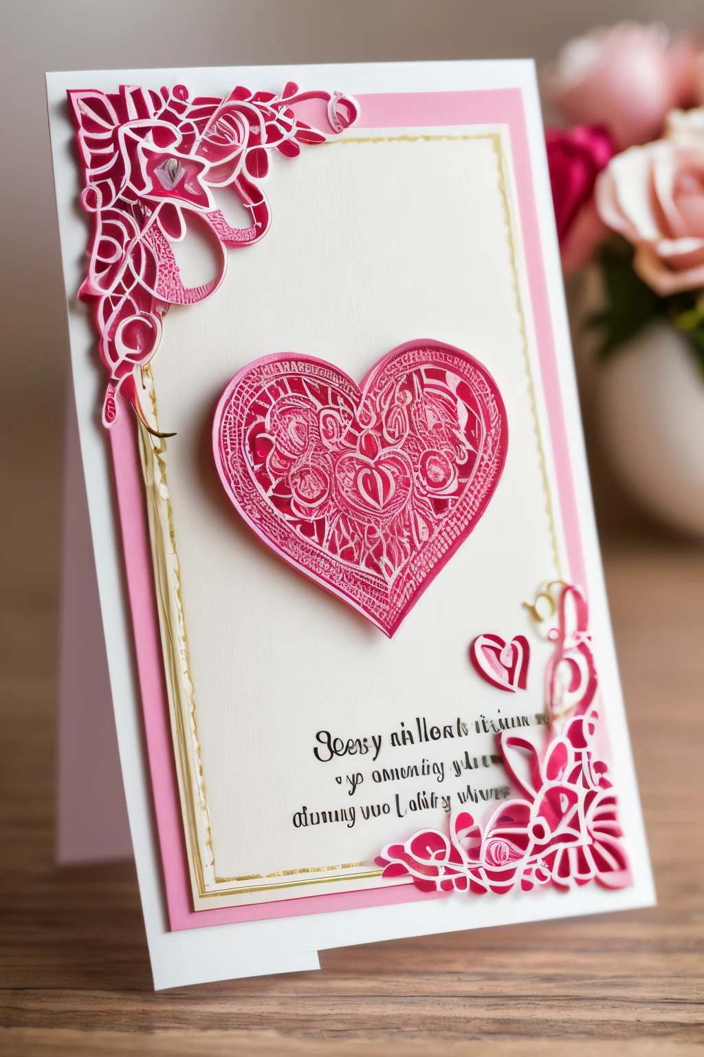Best quality at best,8K,A high resolution,tmasterpiece:1.2,(actual:1.37),Beautiful greeting cards,postcard,letter with heart picture,In bold font "Bless your lover", art style postcard,Detailed stamp,Full of lovesickness and blessings,Deeply missed,Emotion,Handwritten style postcard,warm color,gentlesoftlighting,Detailed stamp,papermaking,Love theme,heart-shaped,youthful,handmade look,Precious souvenirs,Decorative elements,There love,art souvenirs,Artistic creation,Artistic expression,Vibrant colors,Delicate openwork,Unique design,Sentimental Journey.