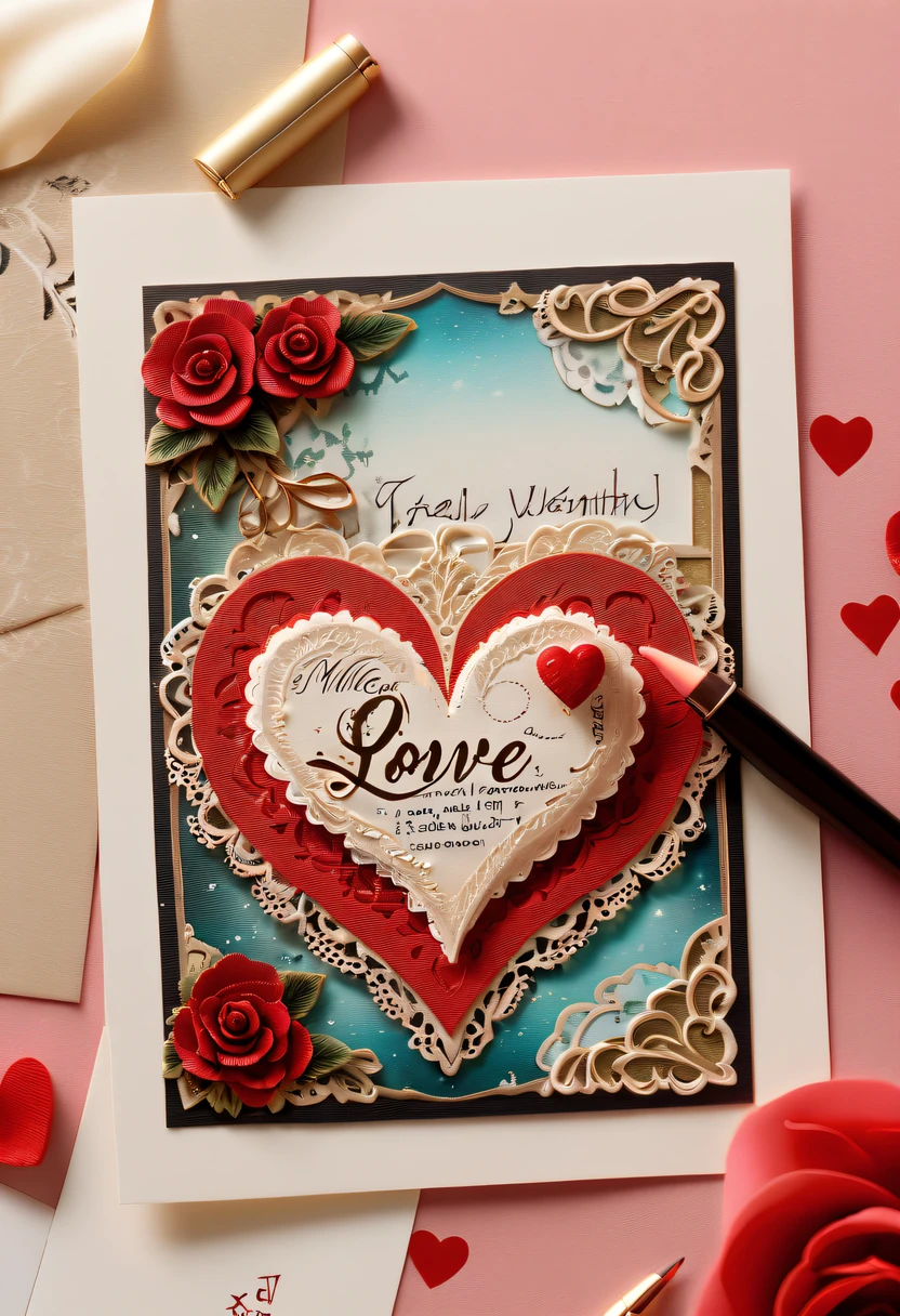 Best quality,8K,A high resolution,tmasterpiece:1.2,(actual:real photograph:1.37),postcard with stamp，mail，unfolding，  Art style postcard，Full of lovesickness,'s,Premium:1.1,Colorful,cheerful,Handwritten style postcard,warm color,gentlesoftlighting,Detailed stamp,papermaking,Love theme,heart-shaped,youthful,Handmade look,textur,,distress,youthful,Personal Style,Thoughtful message,Romantic scene,Emotion,Precious memories,moments worth cherishing,pen pal fun,Precious souvenirs,Decorative elements,There  love,art souvenirs,Artistic creation,Artistic expression,vivd colour,Exquisite hollowing out,unique design,Sentimental Journey.