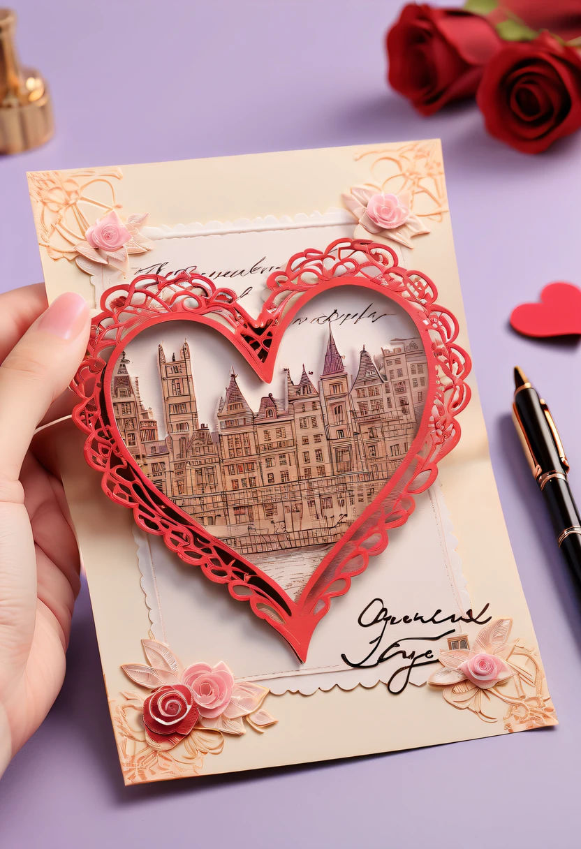 Best quality,8K,A high resolution,tmasterpiece:1.2,(actual:real photograph:1.37),postcard with stamp,mail,unfolding, Art style postcard,Full of lovesickness,'s,Premium:1.1,Colorful,cheerful,Handwritten style postcard,warm color,gentlesoftlighting,Detailed stamp,papermaking,Love theme,heart-shaped,youthful,Handmade look,textur,,distress,youthful,Personal Style,Thoughtful message,Romantic scene,Emotion,Precious memories,moments worth cherishing,pen pal fun,Precious souvenirs,Decorative elements,There love,art souvenirs,Artistic creation,Artistic expression,vivd colour,Exquisite hollowing out,unique design,Sentimental Journey.