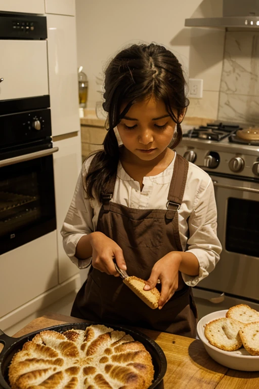 Young girl of , in kitchen, wearing apron on body, no clothes