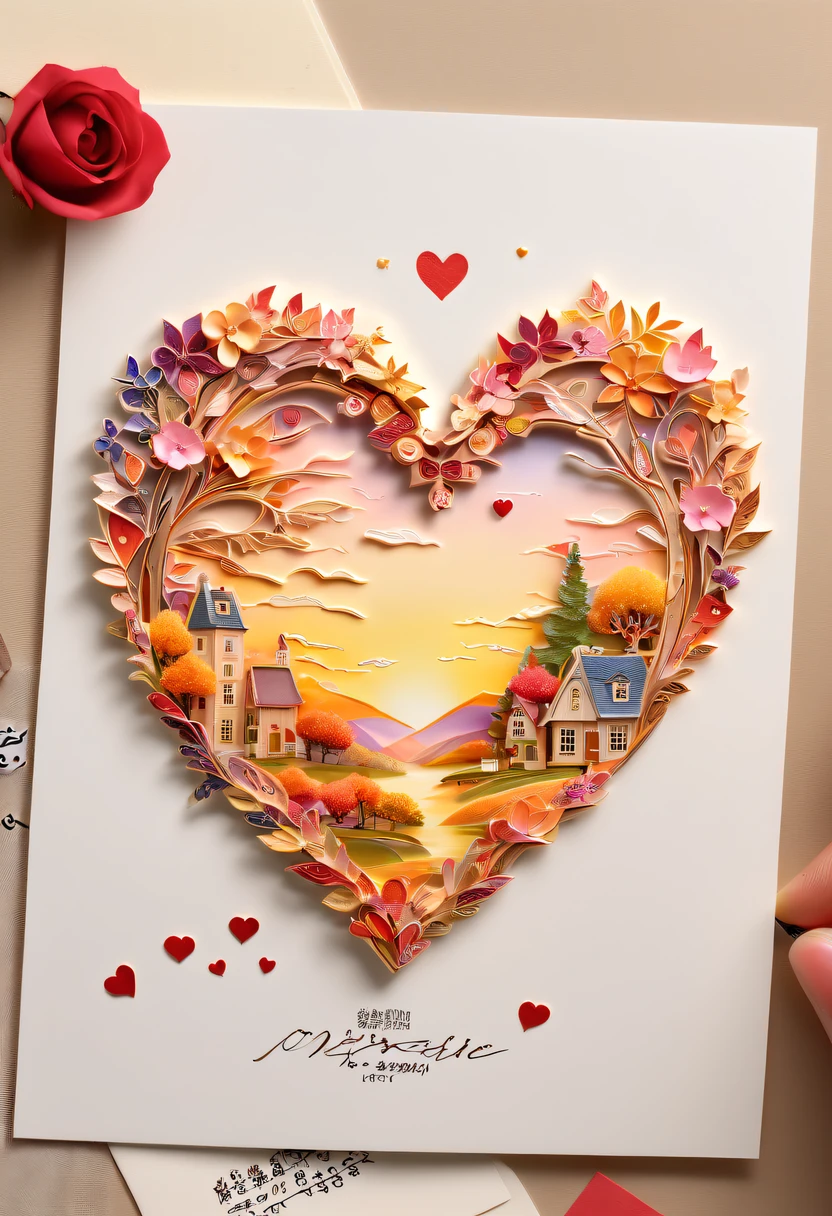 Best quality at best,8K,A high resolution,tmasterpiece:1.2,(actual,strength,photo imprint:1.37),postcard with stamp,mail,unfolding, Art style postcard,Full of lovesickness,'s,Premium:1.1,Colorful,cheerfulness,Handwritten style postcard,warm color,gentlesoftlighting,Detailed stamp,papermaking,Love theme,heart-shaped,youthful,Handmade look,textur,,distress,youthful,Personal Style,Thoughtful message,romantic scenes,Emotion,Precious memories,moments worth cherishing,pen pal fun,harvest,Edition,Precious souvenirs,Decorative elements,There love,art souvenirs,Artistic creation,Artistic expression,Vibrant colors,Delicate openwork,unique design,Sentimental Journey.