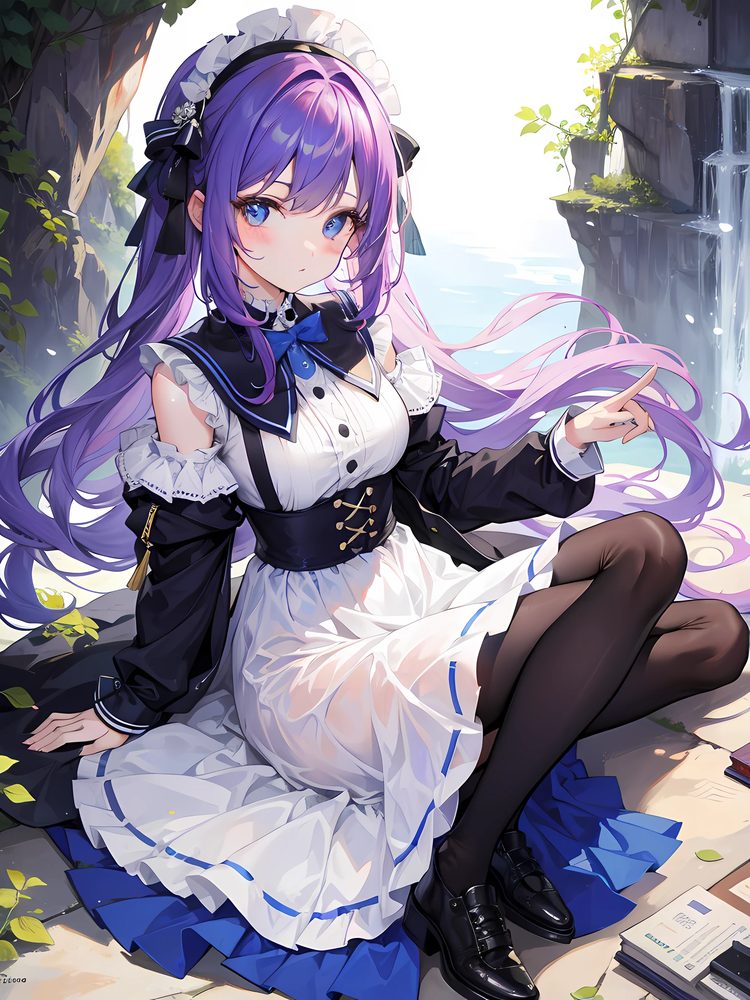Thumbs up, legs crossed, room, medium hair, (magenta), blunt bangs, (twintails: 1.3), purple eyes, light smile, (full body), loli, (cute face: 1.5), solo, (white dress: 1.3), pantyhose, lace-up heels, necklace, hairpin, (mini girl: 1.3), dynamic angle, floating, frills, painting, depth of field, nature, beautiful and detailed girl, extremely detailed eyes and face, beautiful detail eyes, fine light, cinematic lighting, lens flare, light leakage, sunlight , shine , beautiful detail glow, ridiculous, incredibly ridiculous, huge file size , super detailed, high resolution, extremely detailed, best quality , masterpiece, illustration, extremely refined and beautiful, very detailed , cg ,unity ,8k wallpaper, amazing, fine detail, masterpiece, best quality, official art, extremely detailed CG Unity 8k wallpaper, studio lighting, High saturation, dramatic angle, reflected light, ray tracing, depth of field, outdoors, (14 years old: 1.3)