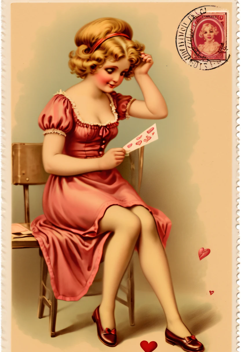 70's,postcard with stamp,mail,Full of lovesickness,vintagestyle,