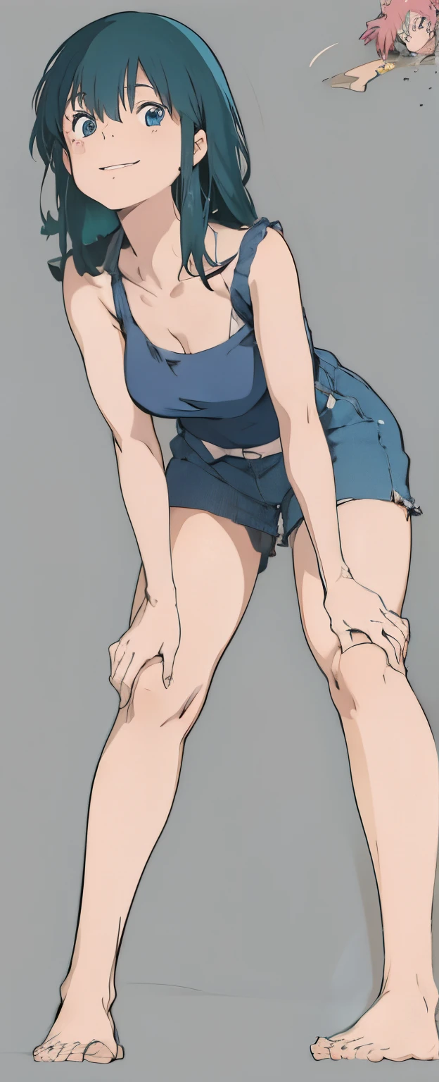 Imagem anime estilo Akira Toryama, sorrindo, olhos azuis, corpo perfeito