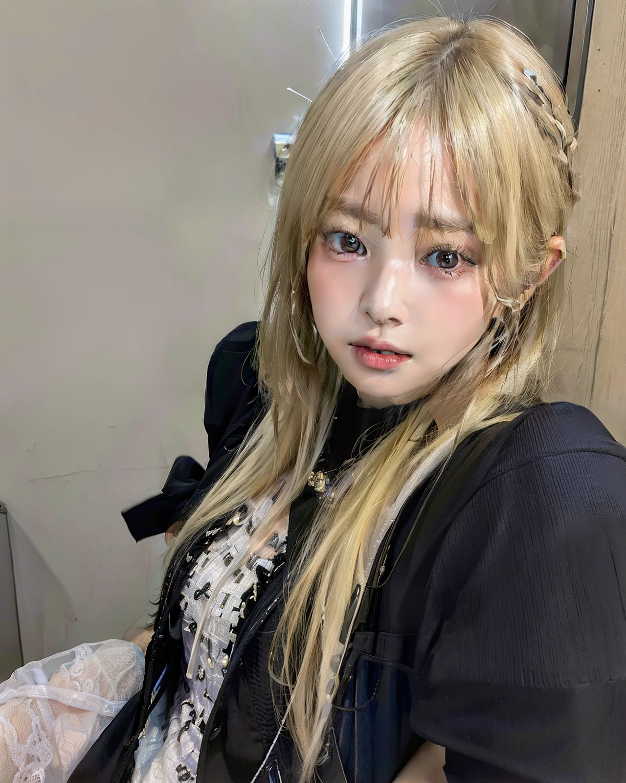 (8k, RAW photo, best quality, masterpiece: 1.2), (realistic, photorealistic: 1.37), 1 girl, Japan person, woman in her 30s, cityscape, night, professional lighting, photon mapping, radiosity, ripped, big, wearing black formal blazer (((vivid, photo-realistic, realistic, dramatic, sharp focus, 8k))), twins, hugs, passionate, touching, (2 girls), short hair, 2 separate girls, different hair, blonde hair, bedroom, beautiful face, provocative eyes