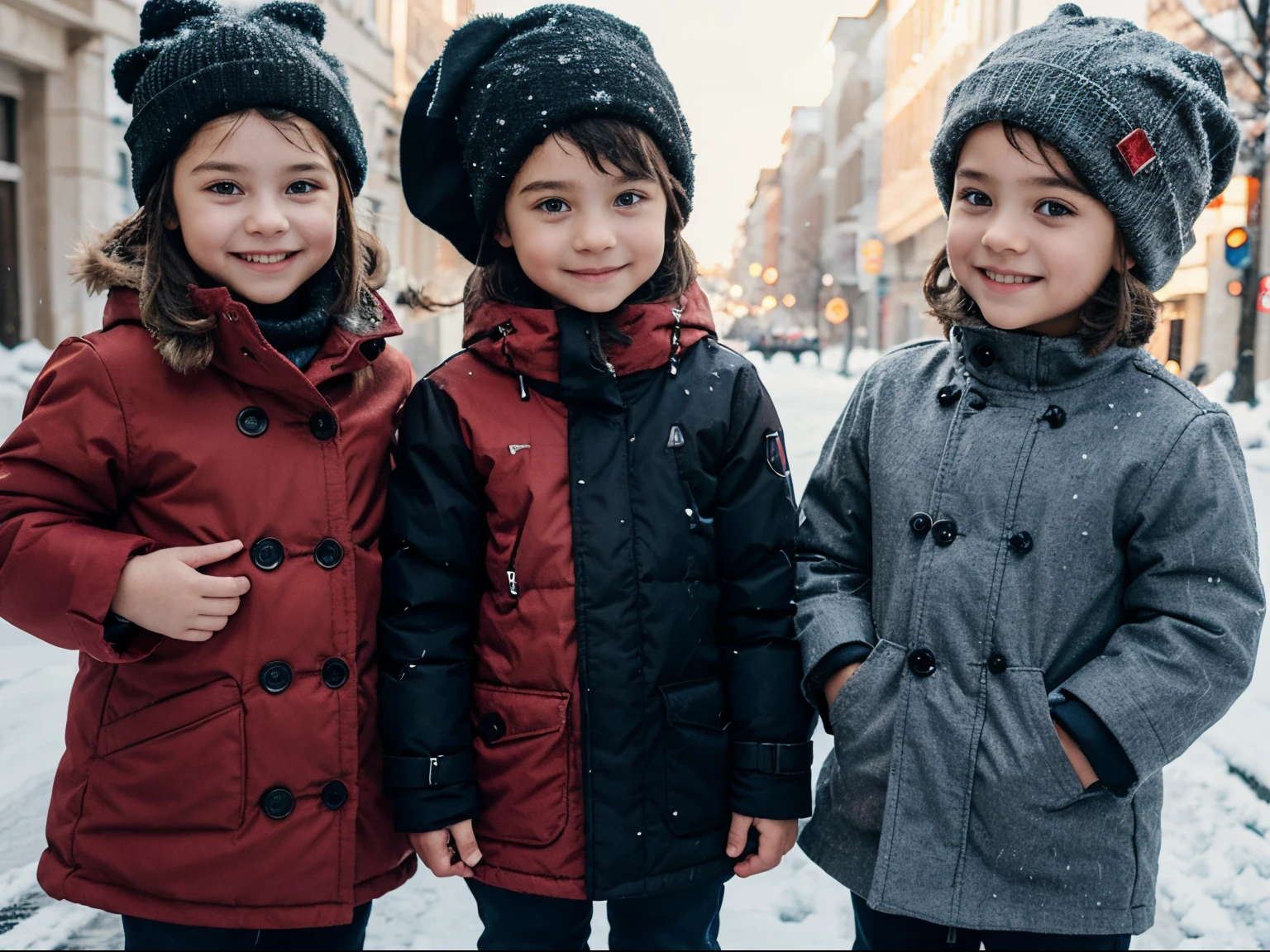 Children wearing different types of winter clothes, perfect anatomy