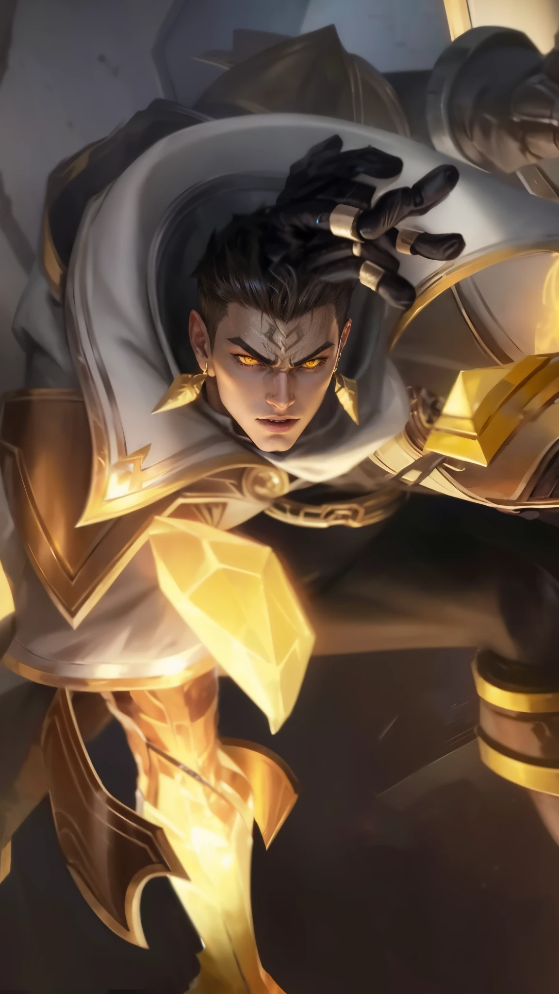 Anime villain, realistic, 1 boy, cool, heandsome, 8k quality,yellow eyes, brody from mobile legends