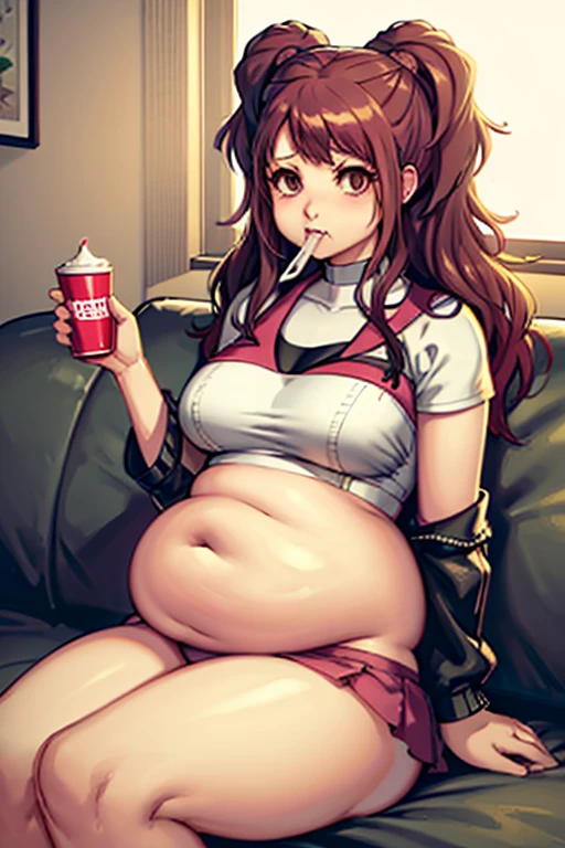 fat, rise kujikawa, fat belly., obese, eating cream, sitting on couch