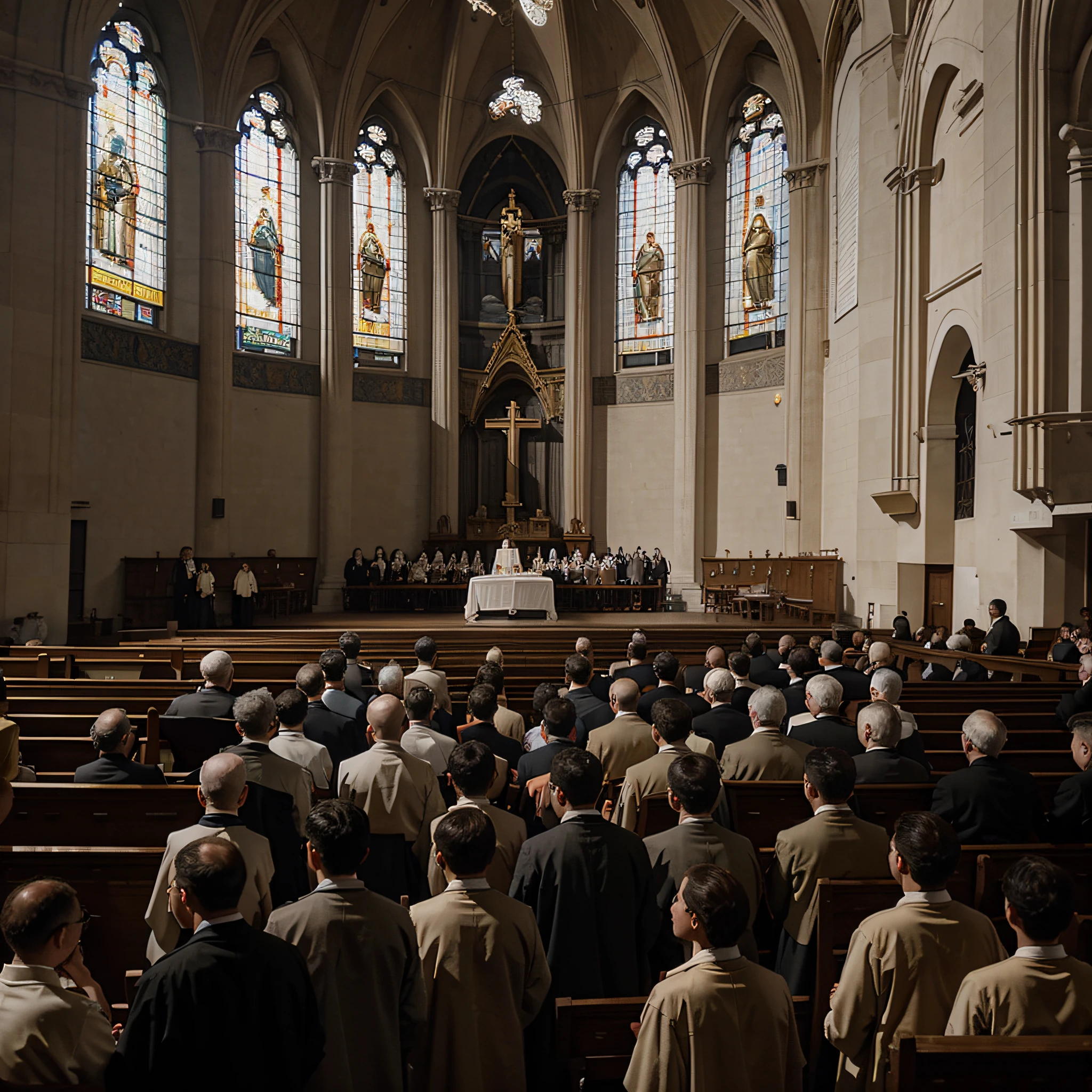 Catholic crowd inside a church in 1920, with many clergy performing a canonization