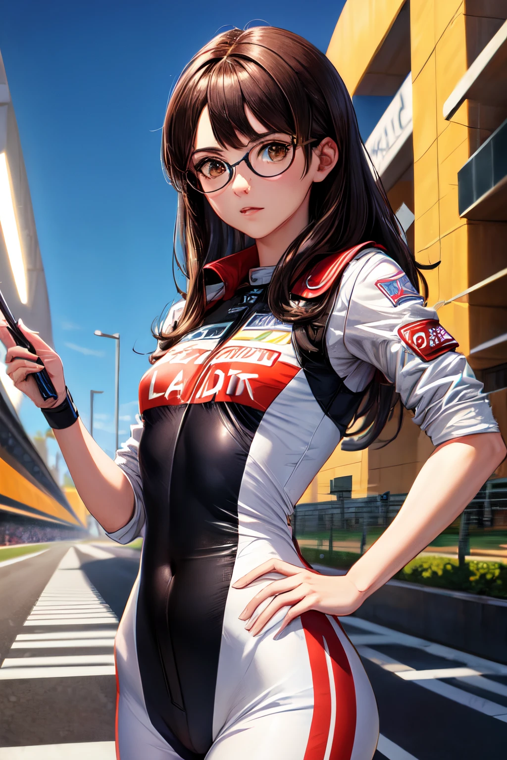 ((La mejor calidad)), ((Obra maestra)), (Detallado), Cara perfecta
dark brown hair, round glasses, drift, racer man, akagi background
8k