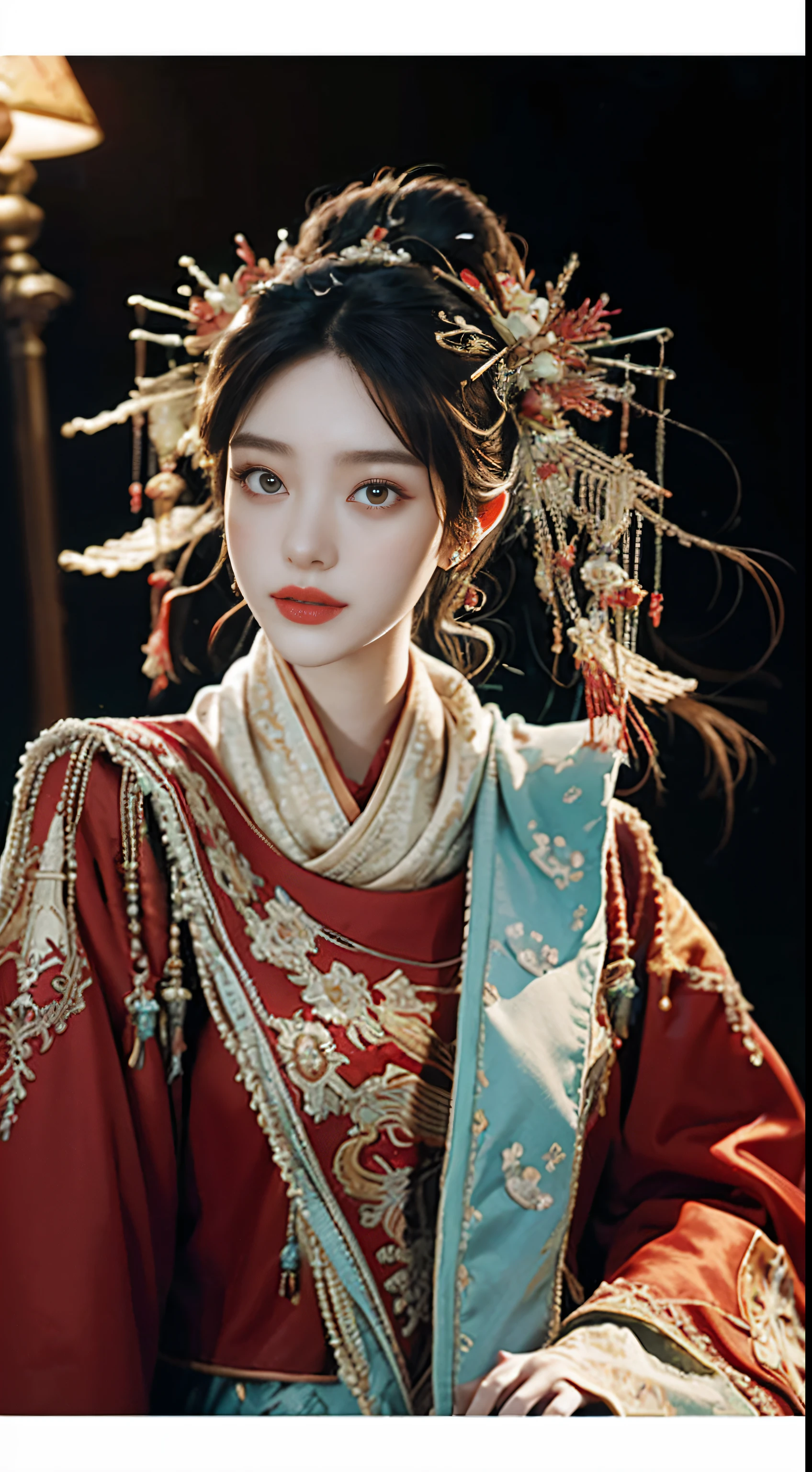 ((tmasterpiece)), ((high detal)), photography，real photograph， 20yr old，Woman in red and gold dress，Phoenix crown， in a skirt，silk dress，silk dress，((ultra - detailed)),((s delicate face)), 美丽细致的eyed睛, (to emphasize,Gradient hair),long whitr hair, Fluttering, ,hairs between eyes, GS head,1个Giant Breast Girl ,Alone,eyed,the original god_influencer,Just look at the audience, ((Faraway view)), Foot wide-angle shooting, Intense light and shadow, Cinema lenses，tmasterpiece，Super quality， A desert，Straight dress，silk dress，18yr old，largeeyes，Long hair curled up，Sunset afterglow，entire character，cropped shoulders，legs long，Full body lesbian，8K，Ultra-clear resolution，Ultra-fine painting，flat desert，distant horizon，Vast desert，sable，Dressed in a flowing manner、Silk traditional oriental clothing，decorated with intricate patterns and bright colors，Highlight her charming silhouette，((The background  a large flat desert)),tmasterpiece，Hyper-realistic and detailed paintings，epic fantasy digital art style，8K,wide wide shot，Diagonal composition，art of photography，（Extremely Delicately Beautiful），（tmasterpiece），（Best quality：1.0），（超A high resolution：1.0），beautiful light up，perfect lightning bolt，realistic shaded，[A high resolution]，delicate skin，ultra - detailed，slimfigure，legs long，Beautiful Meticulous Girl, hoang lap, Incredibly ridiculous, hugefilesize, ultra - detailed, A high resolution, The content  very detailed，Best quality，tmasterpiece，need,((tmasterpiece)), (Detailed pubic hair),Super refined，epic fantasy digital art style，This girl has long flowing hair，Silk Road，flat desert，Gobi，Vast desert，desolate and lonely，distant horizon，Sunset afterglow，((entire character)),hurricane，，Silk scarf fluttering in the wind，It was very windy，Big wind，It was very windy，Photos taken with a professional photography camera，Incredibly realistic textures,(1 girl away from camera:1.2), (super wide shot),