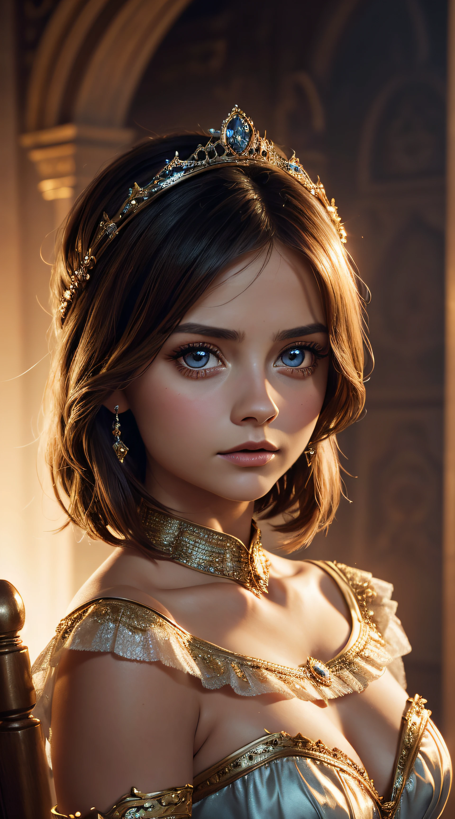 Jenna Coleman, wearing princess Elza costume sexy clothes transparent. professionally retouched, soft lighting, realistic, smooth face, perfect eyes, sharp focus on eyes, 8 k, high definition, insanely detailed, intricate, elegant. in a natural background.