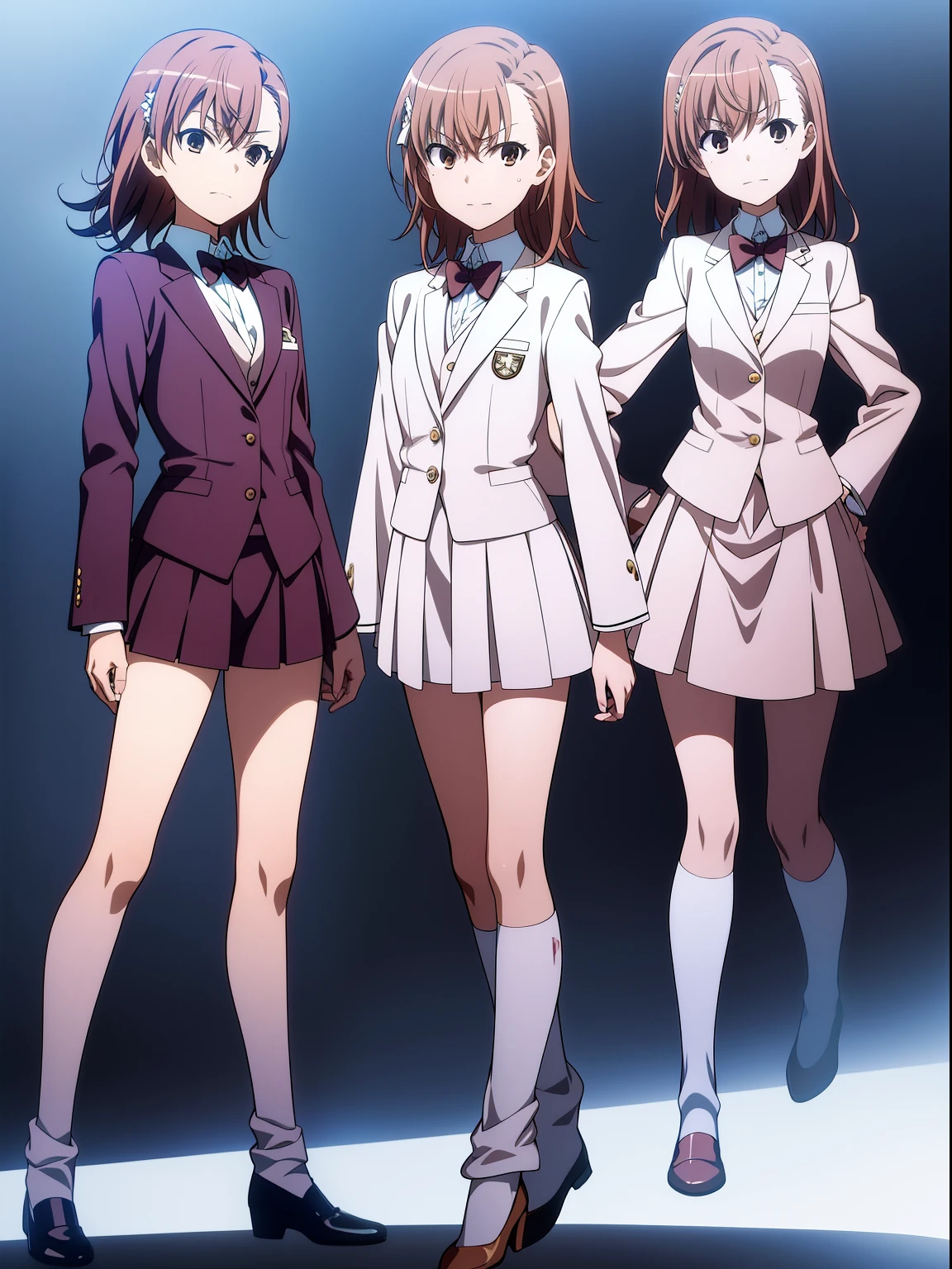 Misaka Mikoto, with elegant suit, 2girls, duo, twins, matching outfits, nice environment, super detailed, high quality