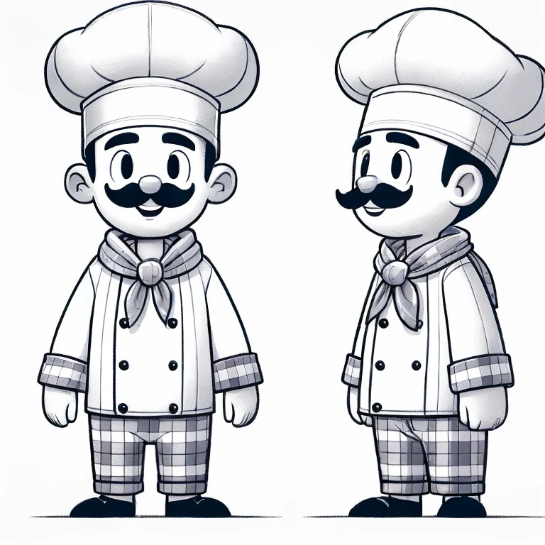 chef de desenho animado e cozinheiro em uniformes brancos, lado a lado, Sr. Design de personagens Nimbus, design de personagem de alta qualidade, design de personagem altamente detalhado, Design de personagem estilizado, design de personagens, design de personagem profissional, design detalhado de personagens, design de personagem muito estilizado, conceito de design de personagens, official character illustration, design de personagens do jogo, comic character design, design de conceito de personagem, Cartoon style illustration