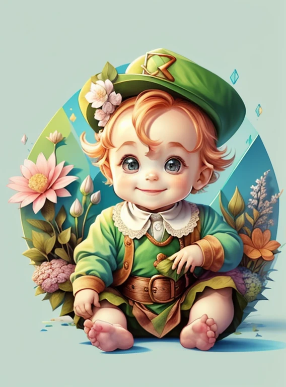 (cute baby leprechaun smiling with flowers) Munchkin ,Geometric multidimensional wall portrait, livro de arte, Tchibi,
Yang08k, Beautiful, Colouring,
Obras, of the highest quality, best quality, Arte Oficial, Beautiful and Aesthetic,