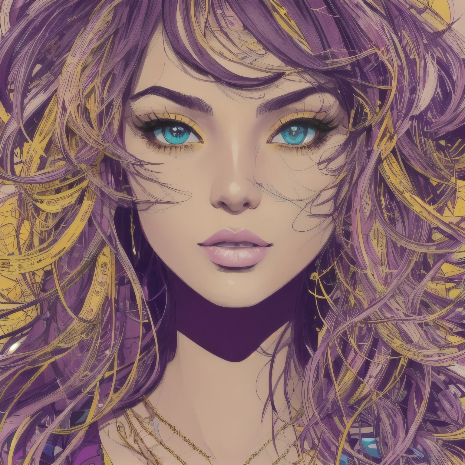 ((best quality)), ((masterpiece)), (detailed), perfect faceHighly detailed, High Quality, Masterpiece, beautiful, FISideRight, right side face angle, 1girl, solo, perfect face, abstract beauty, Create a digital art work in pop art style, luxury elegance bold with hint of feminine, happy & youthful, authentic, brave, princess wearing crown, (purple), (gold), centered, key visual, intricate, highly detailed, breathtaking beauty, precise lineart, vibrant, comprehensive cinematic, Carne Griffiths, Conrad Roset, vector art, Colorful graffiti illustration, (the most beautiful portrait in the world:1.5)