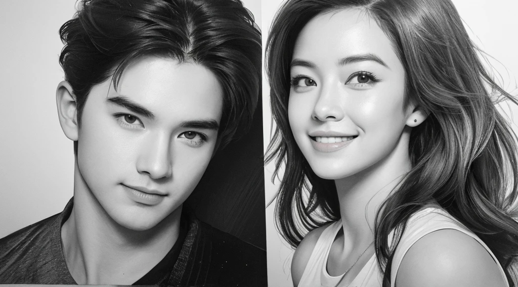 "Create a high-quality image with the following additional characteristics: 1. A drawing depicting a man and two women. 2. The artwork should be fan art using a pencil painting technique, providing a high-quality portrait. The drawing should have a hand-drawn style, in black and white. 3. Employ a comic-style drawing, incorporating elements of high-quality sketch. Ensure that the person in the illustration is smiling, radiating happiness and excitement. 4. The composition should capture the essence of the TV show "Boys." 5. Ensure that the illustration is epic, representing an incredible and official promotional fan art. Make sure the image conveys a sense of enthusiasm, positive energy, and encapsulates the superhero theme in a unique and engaging way."