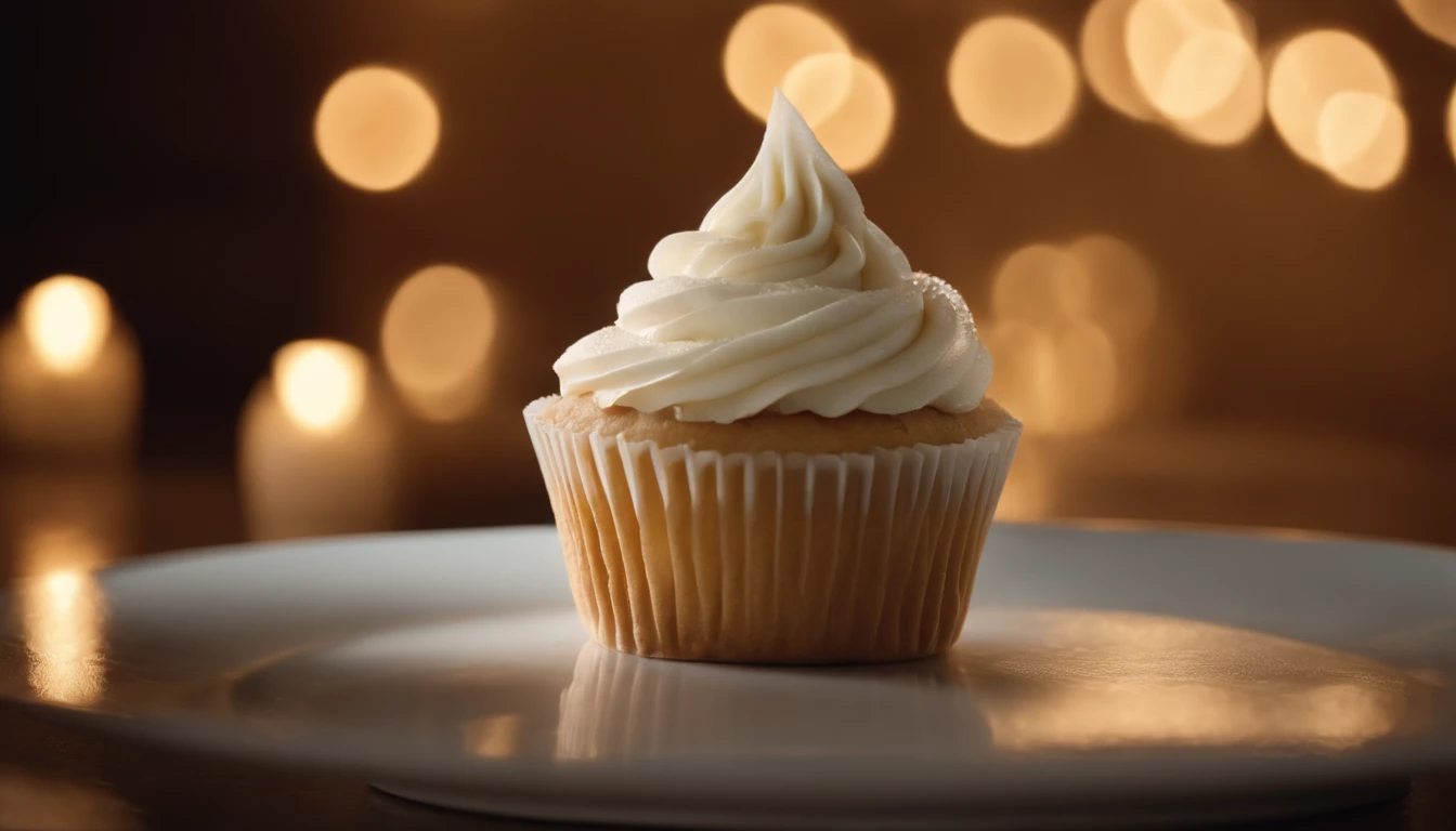 Capture a detail shot of a perfectly frosted cupcake, showcasing the intricate piping work and decorative elements that make it a visually appealing and sweet snack