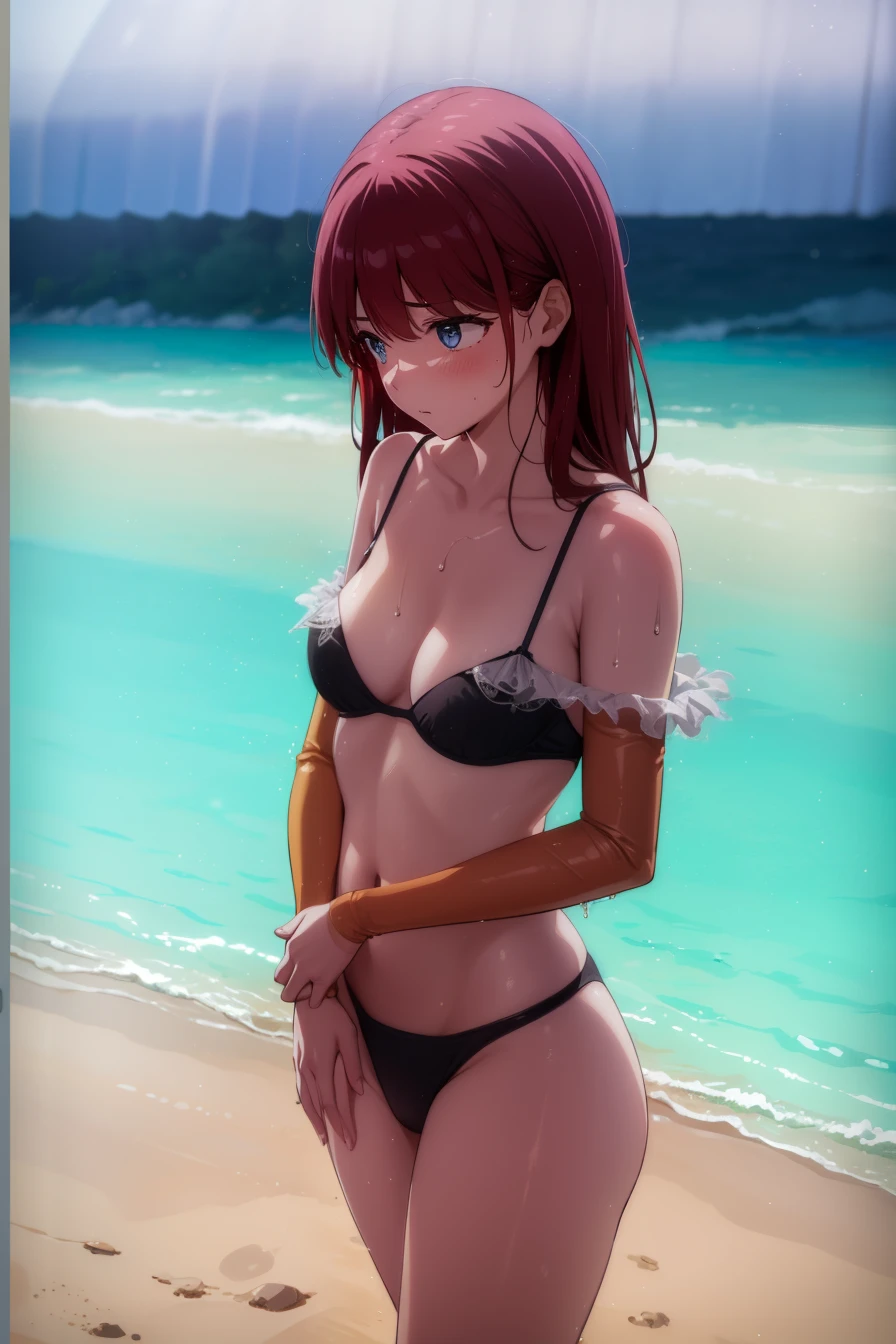 (La mejor calidad,4k,Altas Resoluciones),(realista:1.37),Shy and blushing,sexy,Brazos cruzados,uniforme transparente mojado,Black lingerie,falda corta,Medias negras largas,Wet,empapado,sentado en un barco,Agua,(foto ),
(Cuerpo completo,anime),(vivid colors),(Soft lighting)