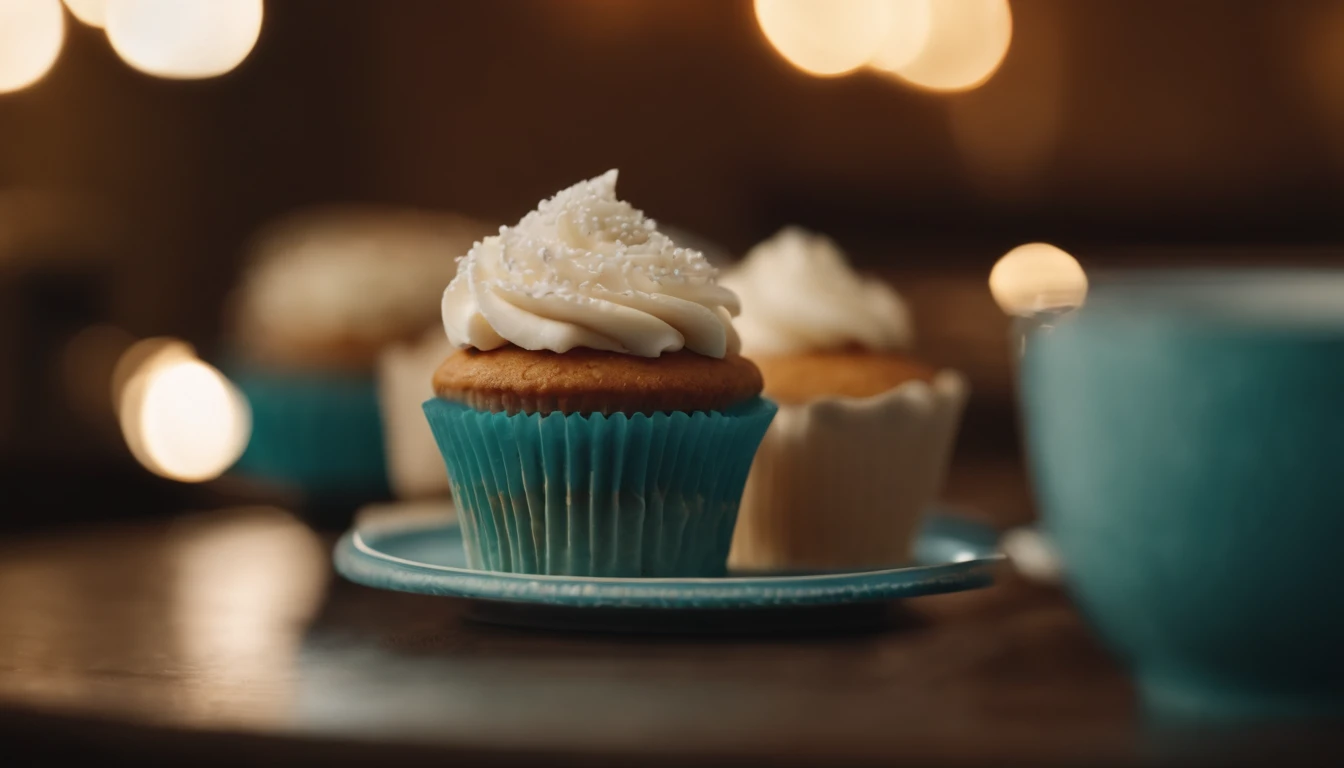 Capture a detail shot of a perfectly frosted cupcake, showcasing the intricate piping work and decorative elements that make it a visually appealing and sweet snack
