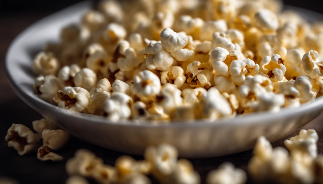 Capture a close-up shot of a bowl of popcorn, showcasing the fluffy and buttery kernels and capturing the anticipation of enjoying this classic and satisfying snack