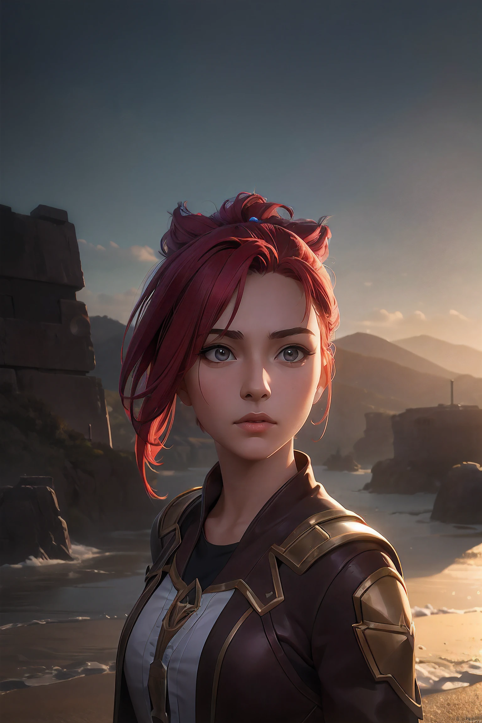 Best quality at best,tmasterpiece,extremely detaild的 CG unified 8k wallpapers,offcial art, (actual:1.2),1个Giant Breast Girl,Alone,Outdoor activities,looking at viewert,Mystery style