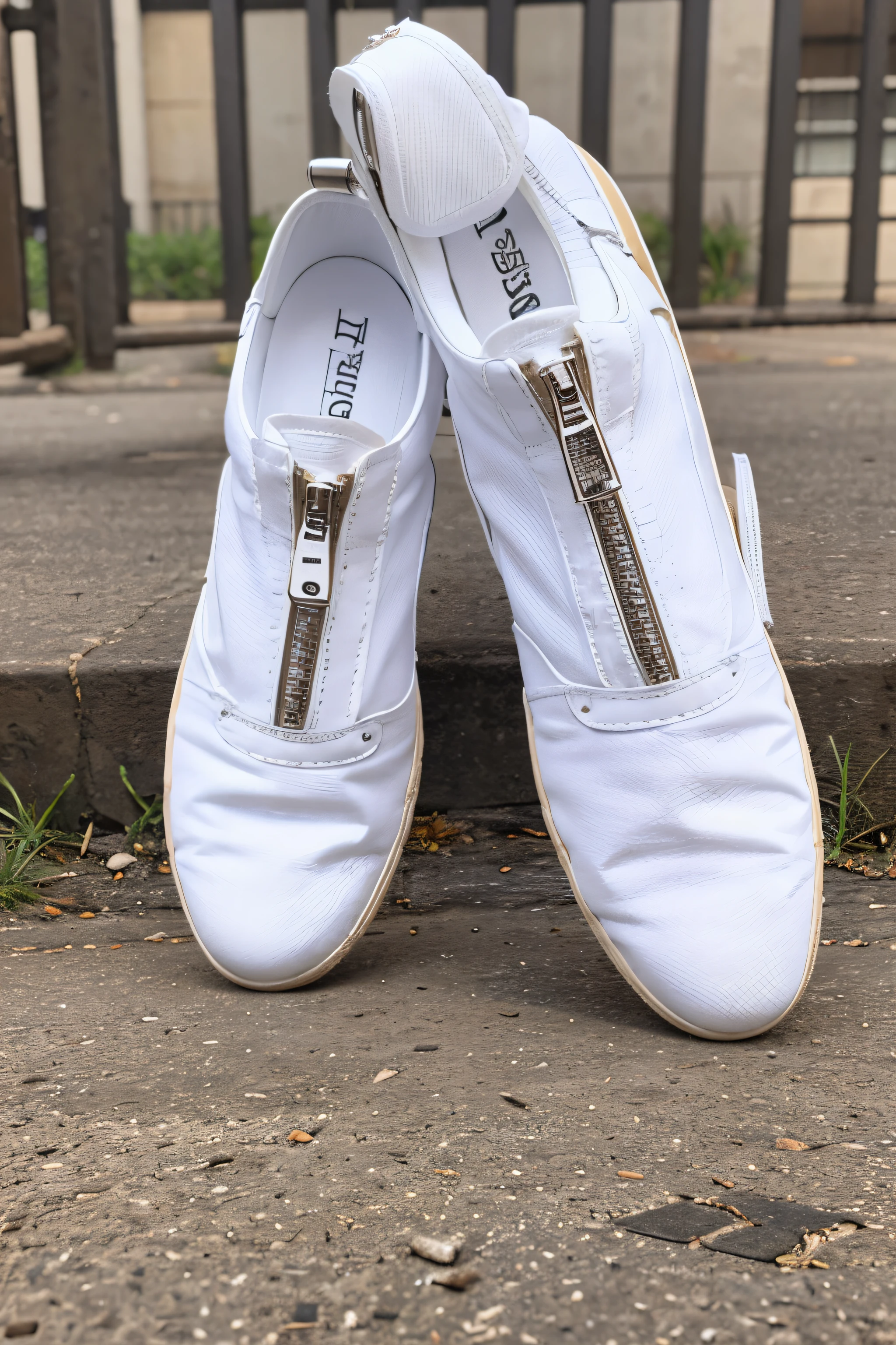 zipper on a white tenis
