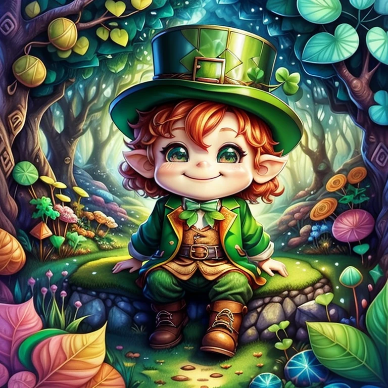 (cute leprechaun smiling in a forrest) Munchkin ,Geometric multidimensional wall portrait, livro de arte, Tchibi,
Yang08k, Beautiful, Colouring,
Obras, of the highest quality, best quality, Arte Oficial, Beautiful and Aesthetic,