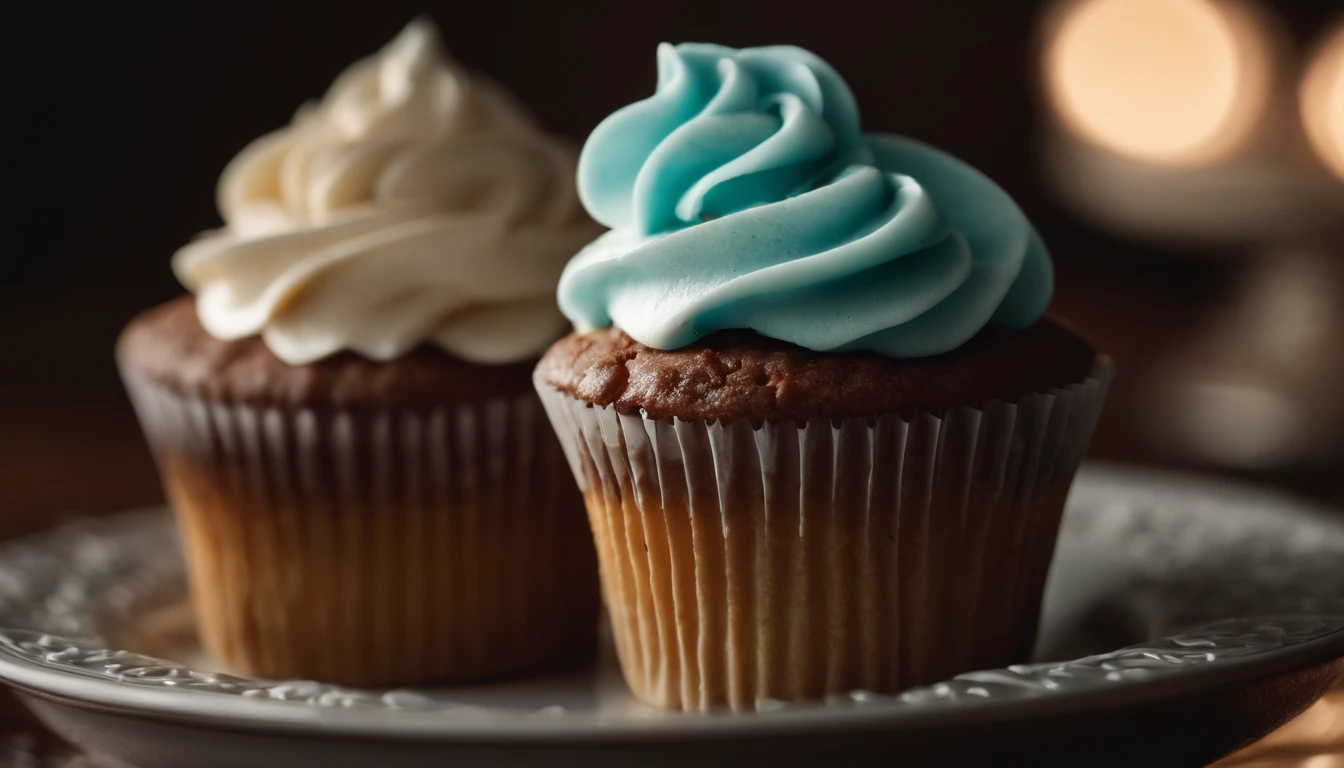 Capture a detail shot of a perfectly frosted cupcake, showcasing the intricate piping work and decorative elements that make it a visually appealing and sweet snack