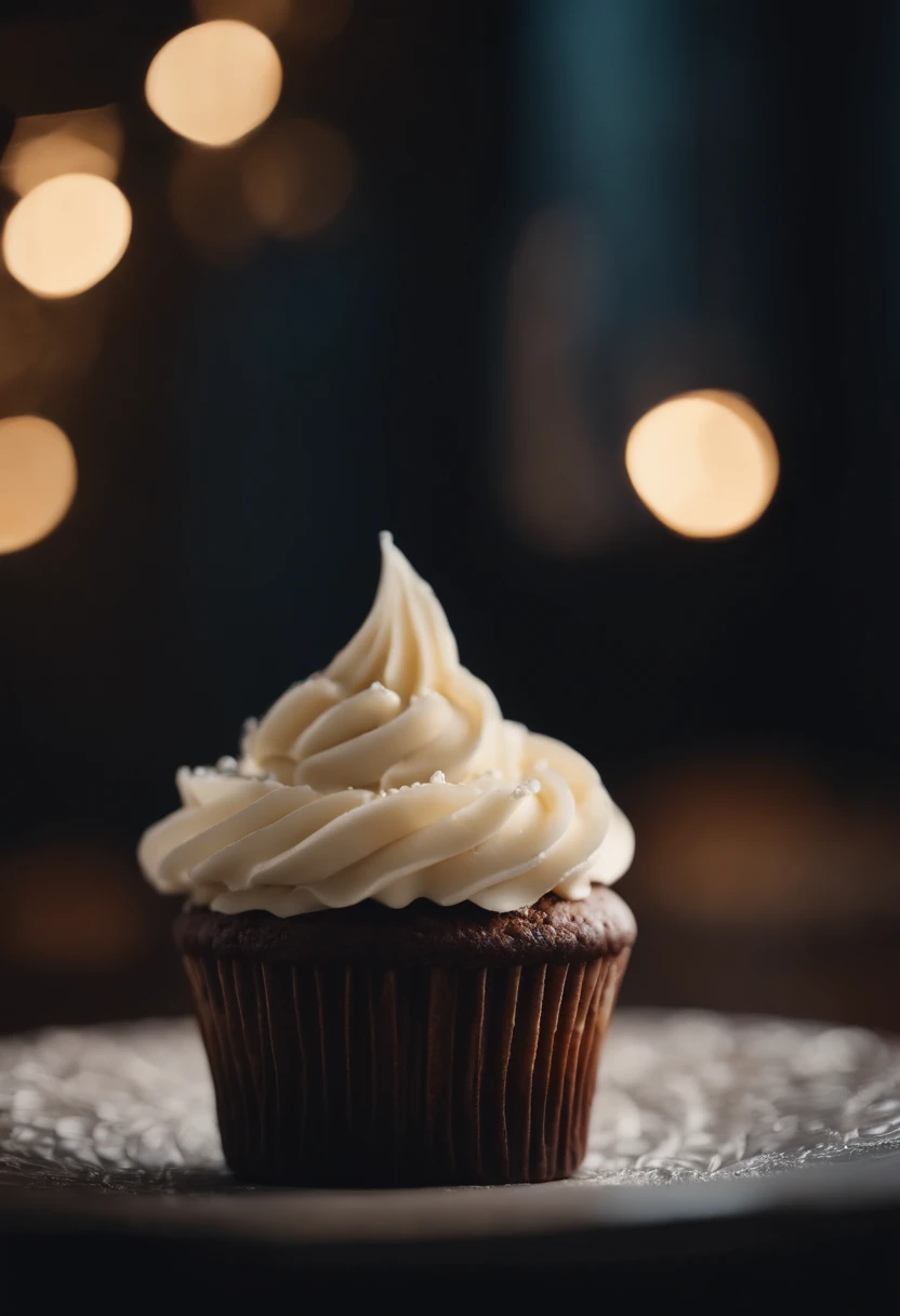 Capture a detail shot of a perfectly frosted cupcake, showcasing the intricate piping work and decorative elements that make it a visually appealing and sweet snack