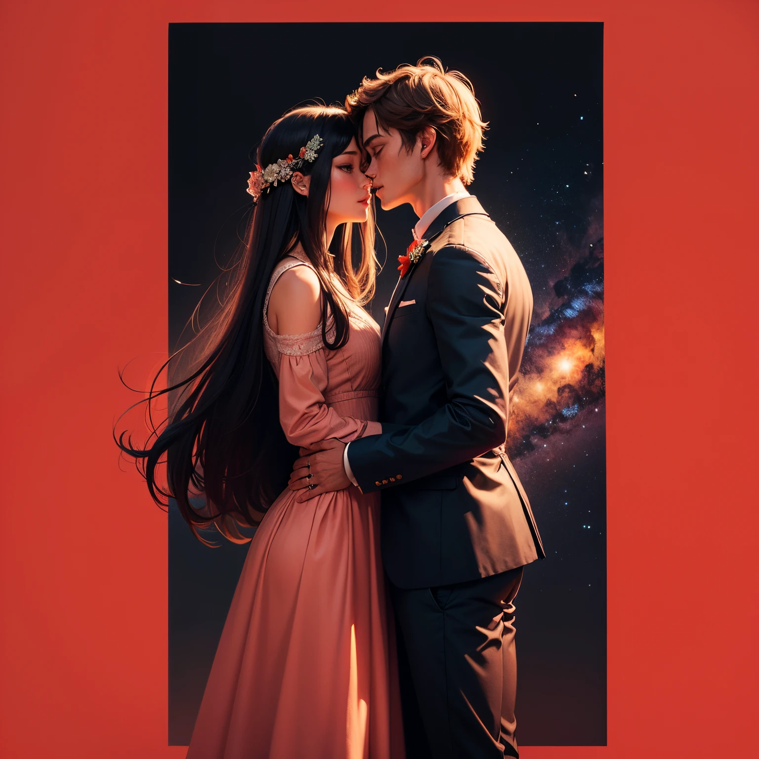 On a red background we are engaged to a star