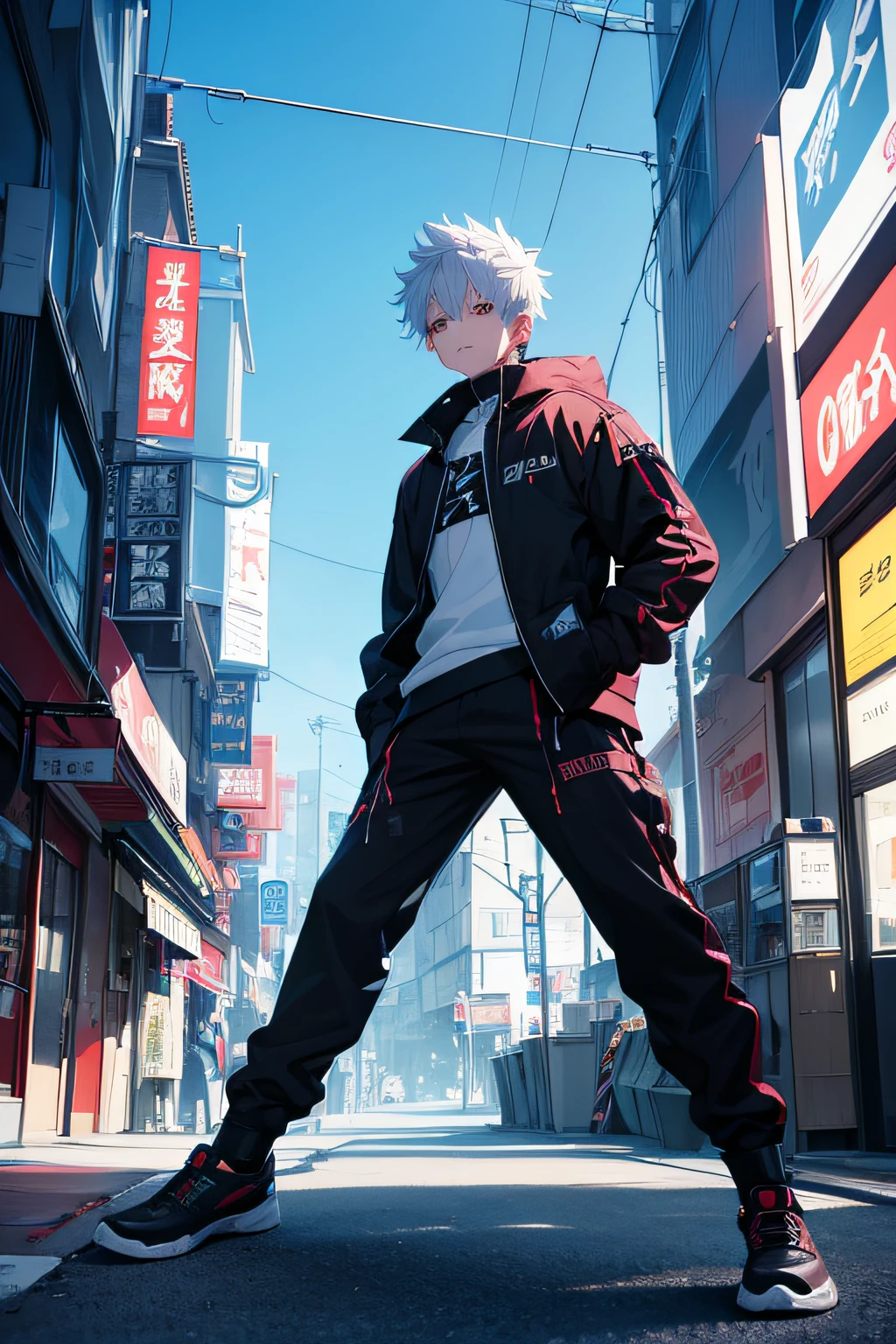 Ryomen Sukuna from jujutsu kaisen anime, city, neon, wearing streetwear, absurdres, high res, ultrasharp, 8k, masterpiece, aesthetic