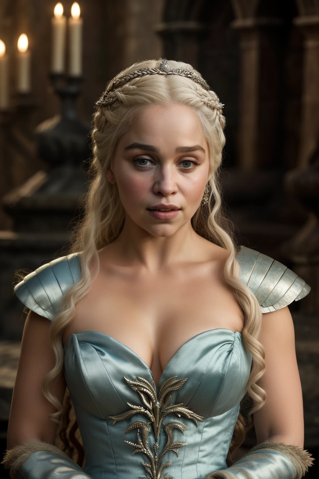 Masterpiece, Daenerys Targaryen, Gorgeous woman, queen, Queen Lady, Princess of Dragonstone, black mole on breast, The Unburnt, Queen of Meereen, Queen of the Andals, the Rhoynar and the First Men (claimant), Protector of the Seven Kingdoms (claimant), Khaleesi of the Great Grass Sea, Breaker of Shackles, Mother of Dragons, The One Who Was Promised, Lady of Dragonstone , 35 years Old, she  a Full growned lady now, beautiful mature lady, the queen, milf beauty, mature queen, Best quality, a small, charming Beauty, a captivating woman, fully ripen milf body, lustful queen, alluring appearance, unrivaled beauty, wonderful breasts, large breasts, mediaeval erotic costumes, a Game of Thrones-inspired costume, a close-up of a woman from the middle ages, Daenerys Targaryen, Daenerys, resembles Emilia Clarke, Emilia Clarke, scene from "Game of Throne," deep cleavage, warrior princess, healthy body, perfect thick body, attractive figure, fleshy body, style of "Game of Throne," beautiful lady, beautiful woman, mediaeval clothes, stunning woman, 8K, insane details, dress made of clothes and jewelry, perfect hair, styled hair, perfect hands, perfect fingers, perfect eyes