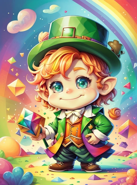 (cute leprechaun smiling with rainbow) Munchkin ,Geometric multidimensional wall portrait, livro de arte, Tchibi,
Yang08k, Beautiful, Colouring,
Obras, of the highest quality, best quality, Arte Oficial, Beautiful and Aesthetic,